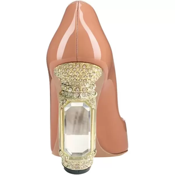 imageFSJ Women Pointed Toe Crystal High Heel Pumps Comfort Slip On Chunky Block Heel Bridal Wedding Evening Party Prom Dress Shoes Size 415 USNude