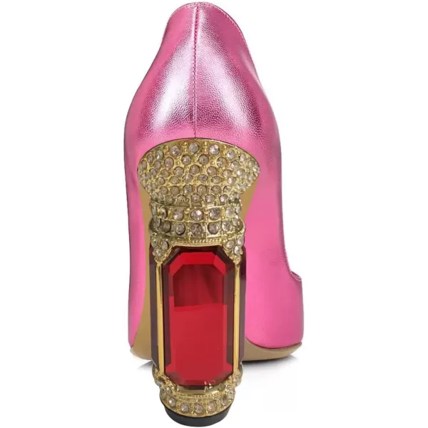 imageFSJ Women Pointed Toe Crystal High Heel Pumps Comfort Slip On Chunky Block Heel Bridal Wedding Evening Party Prom Dress Shoes Size 415 USPink