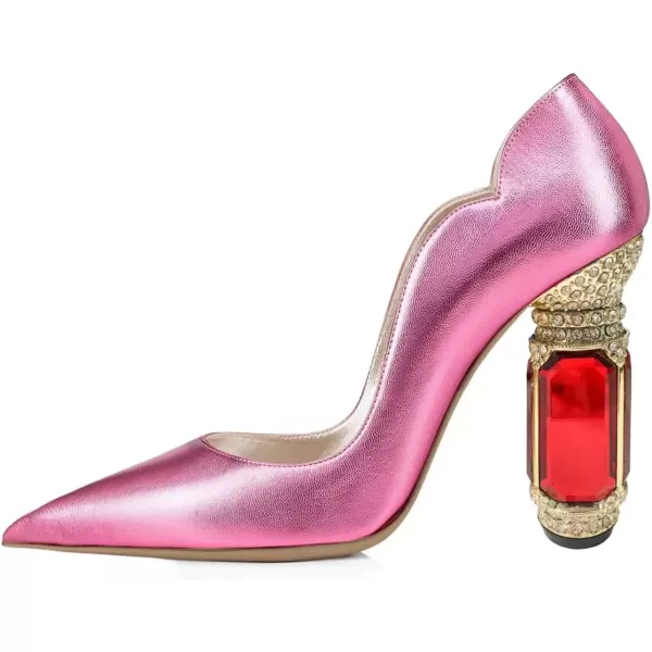 imageFSJ Women Pointed Toe Crystal High Heel Pumps Comfort Slip On Chunky Block Heel Bridal Wedding Evening Party Prom Dress Shoes Size 415 USPink
