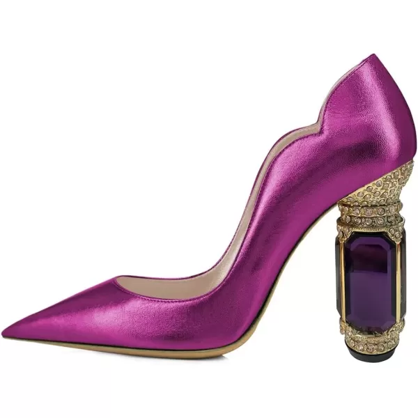 imageFSJ Women Pointed Toe Crystal High Heel Pumps Comfort Slip On Chunky Block Heel Bridal Wedding Evening Party Prom Dress Shoes Size 415 USPurple