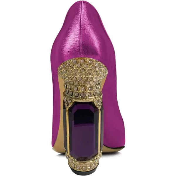 imageFSJ Women Pointed Toe Crystal High Heel Pumps Comfort Slip On Chunky Block Heel Bridal Wedding Evening Party Prom Dress Shoes Size 415 USPurple