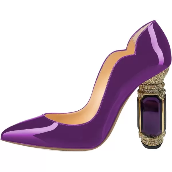 imageFSJ Women Pointed Toe Crystal High Heel Pumps Comfort Slip On Chunky Block Heel Bridal Wedding Evening Party Prom Dress Shoes Size 415 USPurple Patent