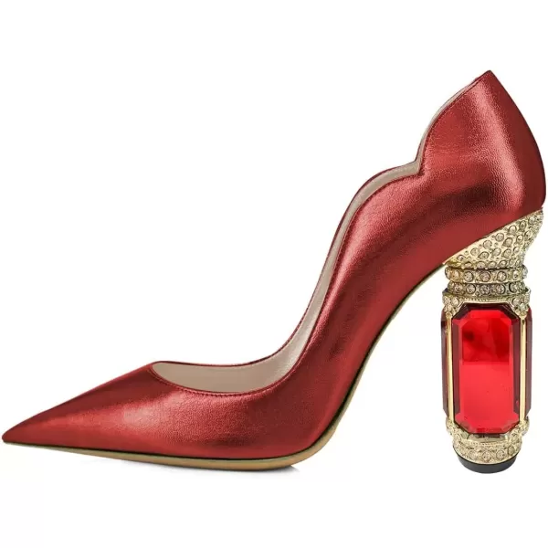 imageFSJ Women Pointed Toe Crystal High Heel Pumps Comfort Slip On Chunky Block Heel Bridal Wedding Evening Party Prom Dress Shoes Size 415 USRed