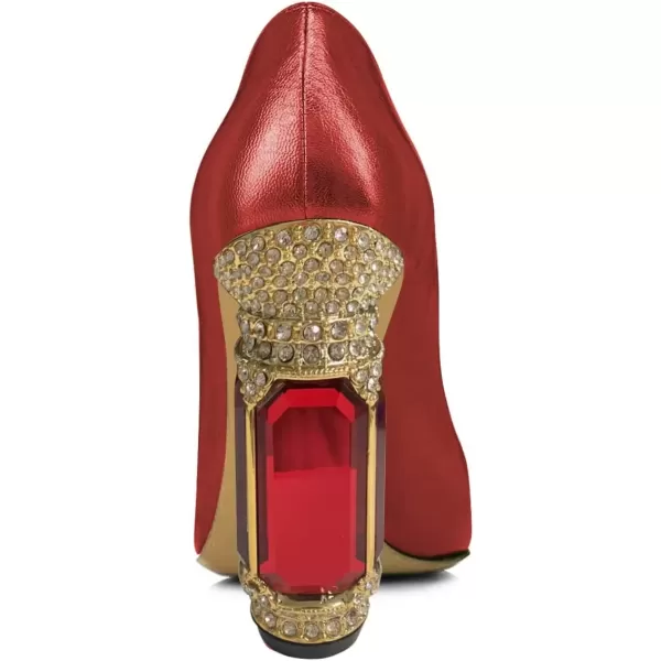 imageFSJ Women Pointed Toe Crystal High Heel Pumps Comfort Slip On Chunky Block Heel Bridal Wedding Evening Party Prom Dress Shoes Size 415 USRed