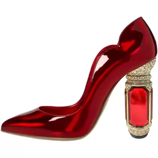 imageFSJ Women Pointed Toe Crystal High Heel Pumps Comfort Slip On Chunky Block Heel Bridal Wedding Evening Party Prom Dress Shoes Size 415 USRed Mirror