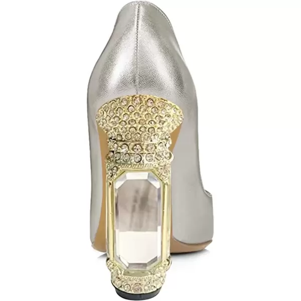 imageFSJ Women Pointed Toe Crystal High Heel Pumps Comfort Slip On Chunky Block Heel Bridal Wedding Evening Party Prom Dress Shoes Size 415 USSilver