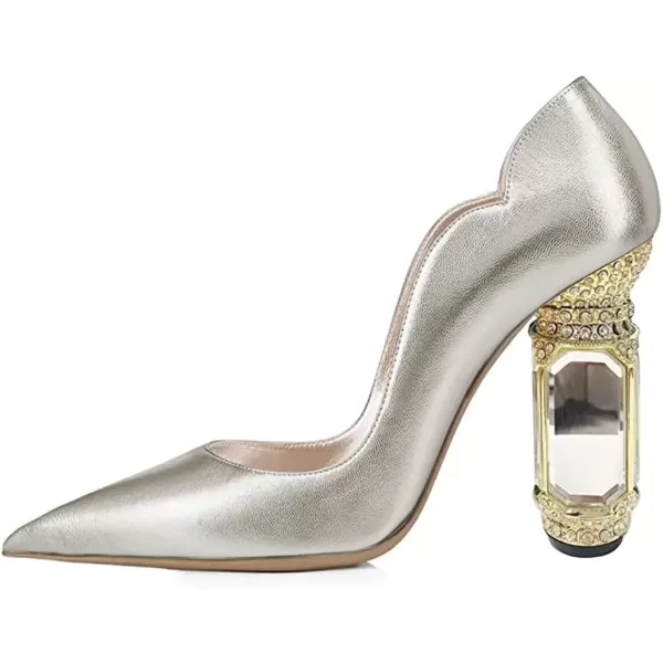 imageFSJ Women Pointed Toe Crystal High Heel Pumps Comfort Slip On Chunky Block Heel Bridal Wedding Evening Party Prom Dress Shoes Size 415 USSilver