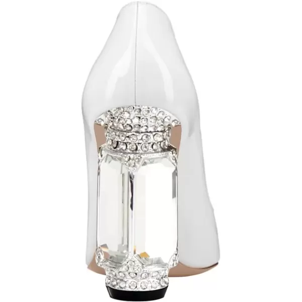imageFSJ Women Pointed Toe Crystal High Heel Pumps Comfort Slip On Chunky Block Heel Bridal Wedding Evening Party Prom Dress Shoes Size 415 USWhite