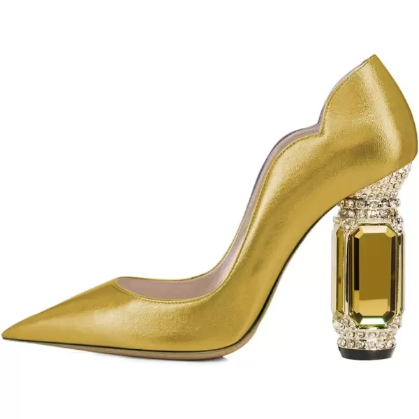 imageFSJ Women Pointed Toe Crystal High Heel Pumps Comfort Slip On Chunky Block Heel Bridal Wedding Evening Party Prom Dress Shoes Size 415 USYellow