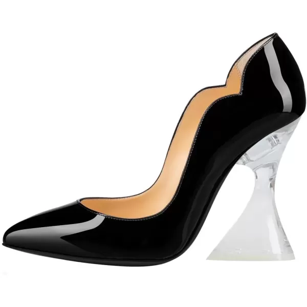 imageFSJ Women Sexy Pointed Toe High Heel Pumps Slip On Unique Transparent Chunky Heel Evening Prom Dress Shoes Size 415 USBlack Clear Heel