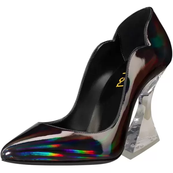 imageFSJ Women Sexy Pointed Toe High Heel Pumps Slip On Unique Transparent Chunky Heel Evening Prom Dress Shoes Size 415 USBlack Multicolor