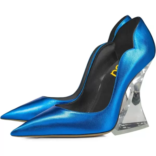 imageFSJ Women Sexy Pointed Toe High Heel Pumps Slip On Unique Transparent Chunky Heel Evening Prom Dress Shoes Size 415 USBlue