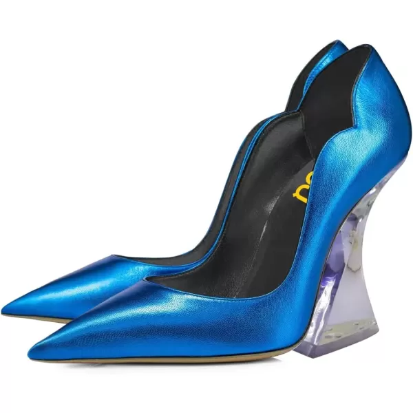 imageFSJ Women Sexy Pointed Toe High Heel Pumps Slip On Unique Transparent Chunky Heel Evening Prom Dress Shoes Size 415 USBlue Purple Heel