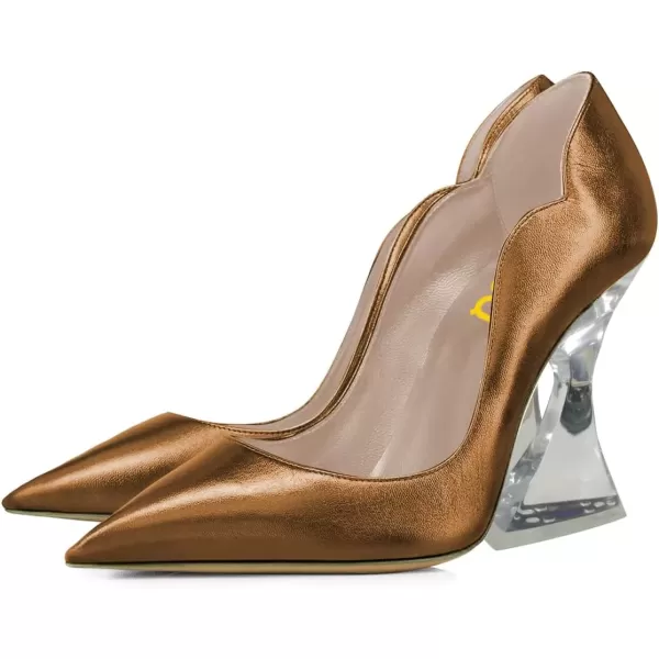 imageFSJ Women Sexy Pointed Toe High Heel Pumps Slip On Unique Transparent Chunky Heel Evening Prom Dress Shoes Size 415 USBrown