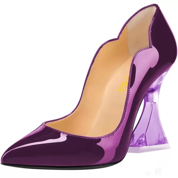 imageFSJ Women Sexy Pointed Toe High Heel Pumps Slip On Unique Transparent Chunky Heel Evening Prom Dress Shoes Size 415 USDarkvoilet