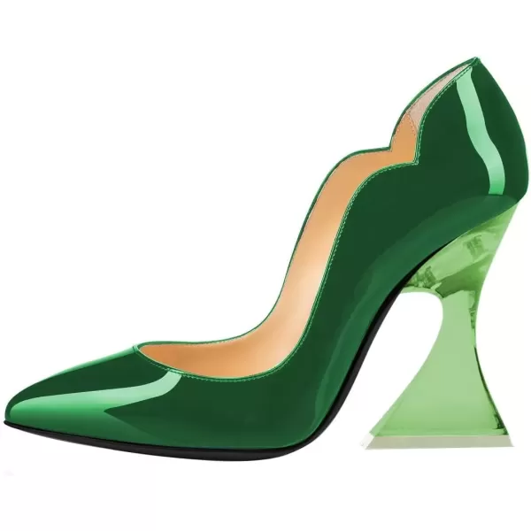 imageFSJ Women Sexy Pointed Toe High Heel Pumps Slip On Unique Transparent Chunky Heel Evening Prom Dress Shoes Size 415 USEmerald Green