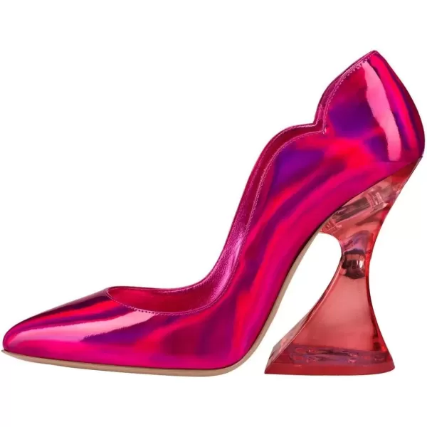 imageFSJ Women Sexy Pointed Toe High Heel Pumps Slip On Unique Transparent Chunky Heel Evening Prom Dress Shoes Size 415 USFuchsia Red Heel