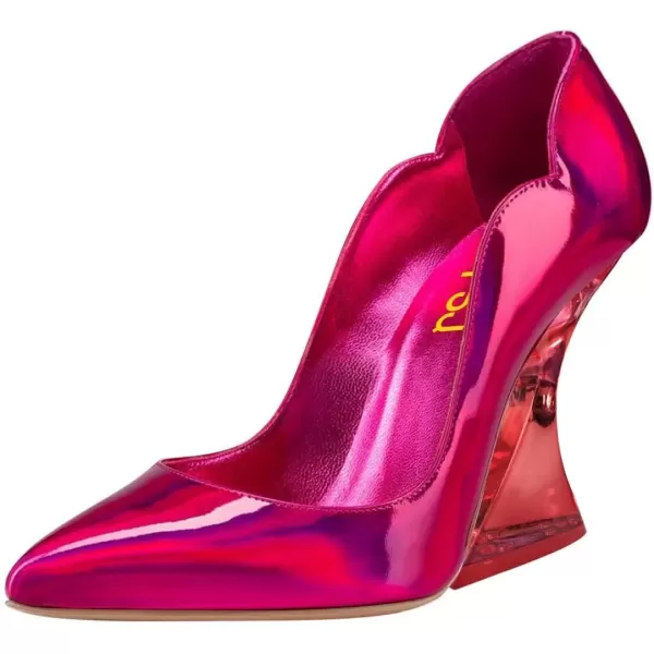 imageFSJ Women Sexy Pointed Toe High Heel Pumps Slip On Unique Transparent Chunky Heel Evening Prom Dress Shoes Size 415 USFuchsia Red Heel