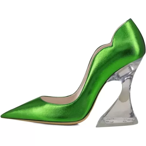 imageFSJ Women Sexy Pointed Toe High Heel Pumps Slip On Unique Transparent Chunky Heel Evening Prom Dress Shoes Size 415 USGreen