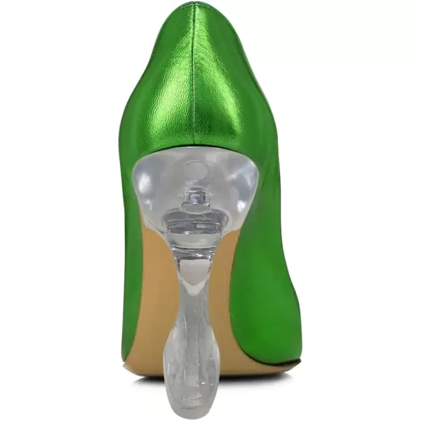 imageFSJ Women Sexy Pointed Toe High Heel Pumps Slip On Unique Transparent Chunky Heel Evening Prom Dress Shoes Size 415 USGreen