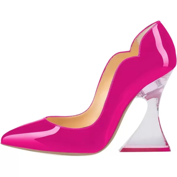 imageFSJ Women Sexy Pointed Toe High Heel Pumps Slip On Unique Transparent Chunky Heel Evening Prom Dress Shoes Size 415 USHot Pink