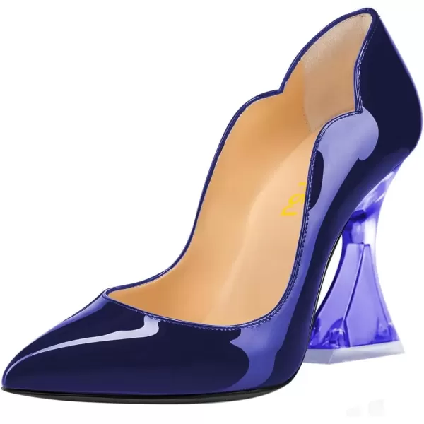 imageFSJ Women Sexy Pointed Toe High Heel Pumps Slip On Unique Transparent Chunky Heel Evening Prom Dress Shoes Size 415 USMedium Blue