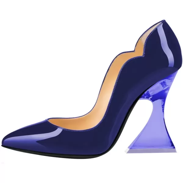 imageFSJ Women Sexy Pointed Toe High Heel Pumps Slip On Unique Transparent Chunky Heel Evening Prom Dress Shoes Size 415 USMedium Blue