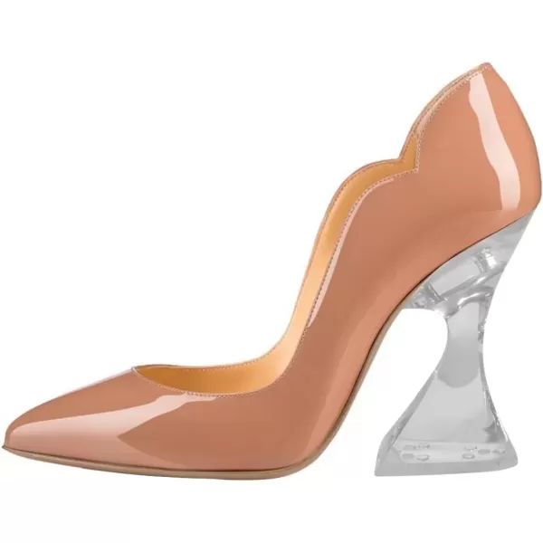 imageFSJ Women Sexy Pointed Toe High Heel Pumps Slip On Unique Transparent Chunky Heel Evening Prom Dress Shoes Size 415 USNude