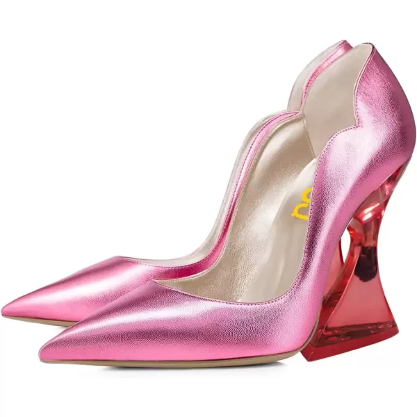 imageFSJ Women Sexy Pointed Toe High Heel Pumps Slip On Unique Transparent Chunky Heel Evening Prom Dress Shoes Size 415 USPink