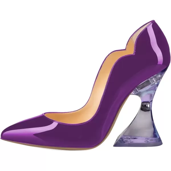 imageFSJ Women Sexy Pointed Toe High Heel Pumps Slip On Unique Transparent Chunky Heel Evening Prom Dress Shoes Size 415 USPurplemirror