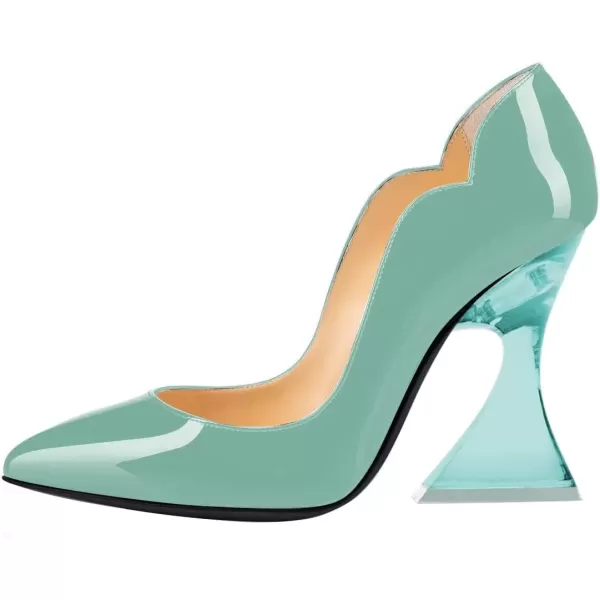 imageFSJ Women Sexy Pointed Toe High Heel Pumps Slip On Unique Transparent Chunky Heel Evening Prom Dress Shoes Size 415 USTurquoise
