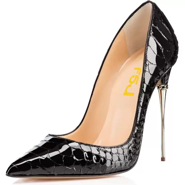 imageFSJ Women Sexy Slip On Formal Pumps Stiletto Heels Pointy Toe Chic Party Evening Dress Ladies Work Shoes Size 415 USCrocodile Black