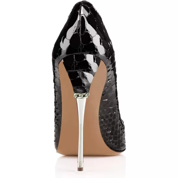 imageFSJ Women Sexy Slip On Formal Pumps Stiletto Heels Pointy Toe Chic Party Evening Dress Ladies Work Shoes Size 415 USCrocodile Black