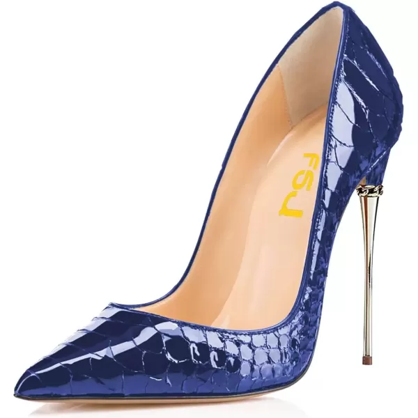 imageFSJ Women Sexy Slip On Formal Pumps Stiletto Heels Pointy Toe Chic Party Evening Dress Ladies Work Shoes Size 415 USCrocodile Navy