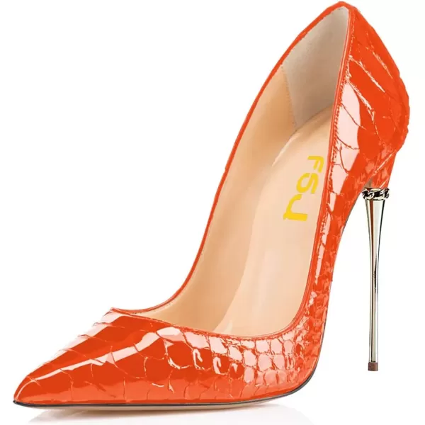 imageFSJ Women Sexy Slip On Formal Pumps Stiletto Heels Pointy Toe Chic Party Evening Dress Ladies Work Shoes Size 415 USCrocodile Orange