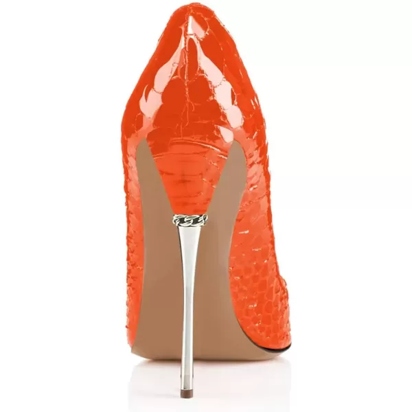 imageFSJ Women Sexy Slip On Formal Pumps Stiletto Heels Pointy Toe Chic Party Evening Dress Ladies Work Shoes Size 415 USCrocodile Orange