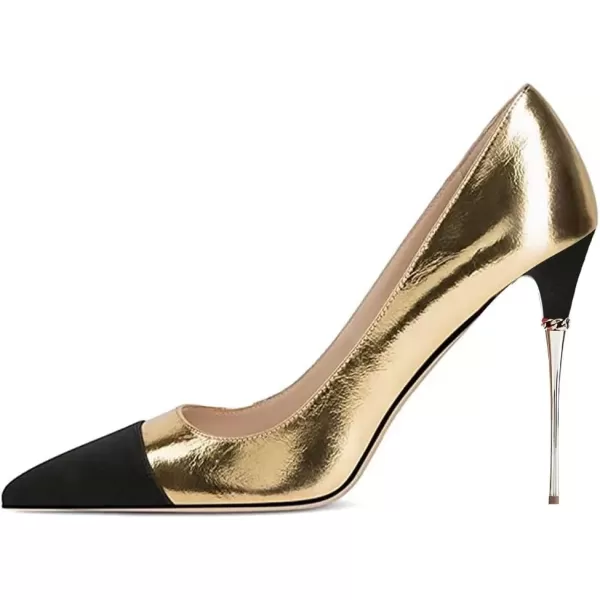 imageFSJ Women Sexy Slip On Formal Pumps Stiletto Heels Pointy Toe Chic Party Evening Dress Ladies Work Shoes Size 415 USGold