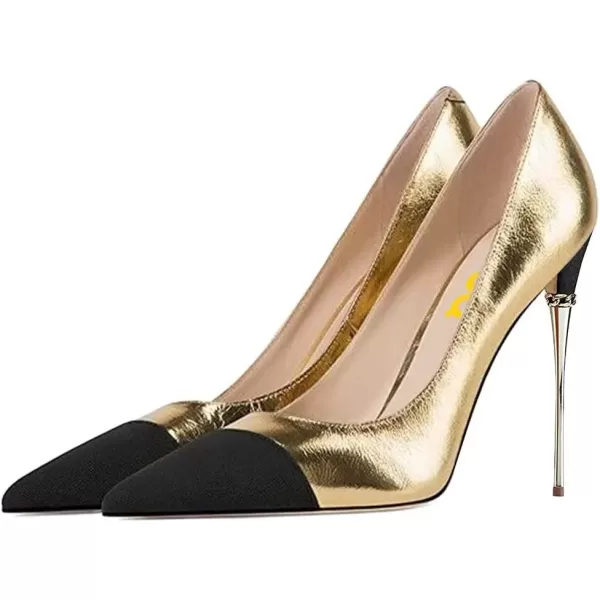 imageFSJ Women Sexy Slip On Formal Pumps Stiletto Heels Pointy Toe Chic Party Evening Dress Ladies Work Shoes Size 415 USGold