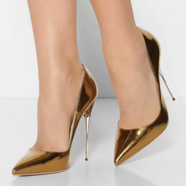 imageFSJ Women Sexy Slip On Formal Pumps Stiletto Heels Pointy Toe Chic Party Evening Dress Ladies Work Shoes Size 415 USGoldenrod