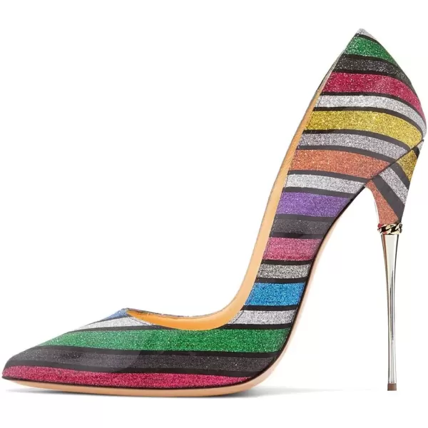 imageFSJ Women Sexy Slip On Formal Pumps Stiletto Heels Pointy Toe Chic Party Evening Dress Ladies Work Shoes Size 415 USMulticolored Stripes