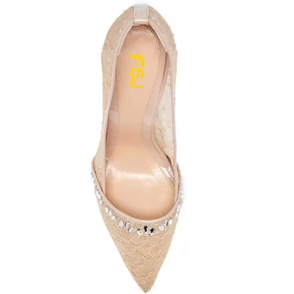 imageFSJ Women Sexy Slip On Formal Pumps Stiletto Heels Pointy Toe Chic Party Evening Dress Ladies Work Shoes Size 415 USPink Mesh