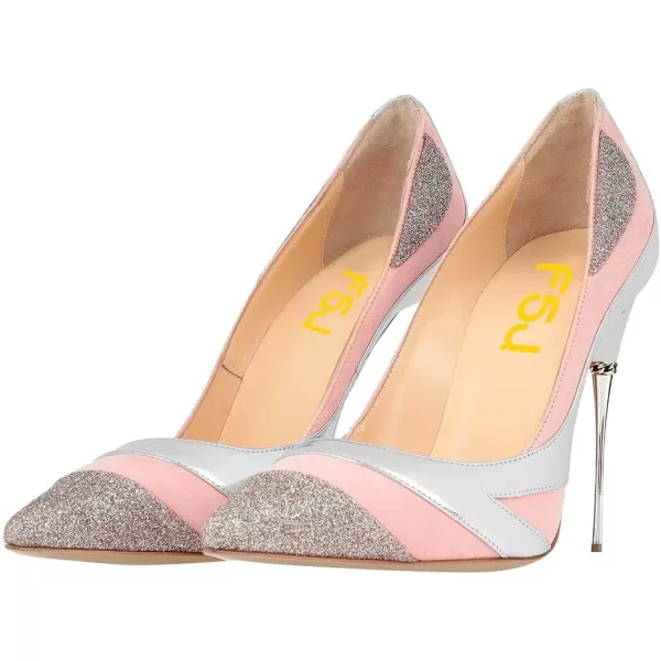 imageFSJ Women Sexy Slip On Formal Pumps Stiletto Heels Pointy Toe Chic Party Evening Dress Ladies Work Shoes Size 415 USPink Silver