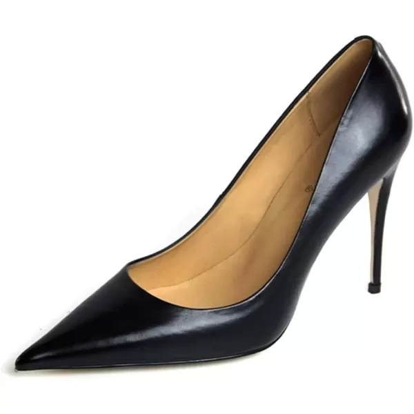 imageFSJ Womens Pointed Toe High Heels Classic Slip on Stiletto Leather Pumps Formal Dress Fashion ShoesBlack