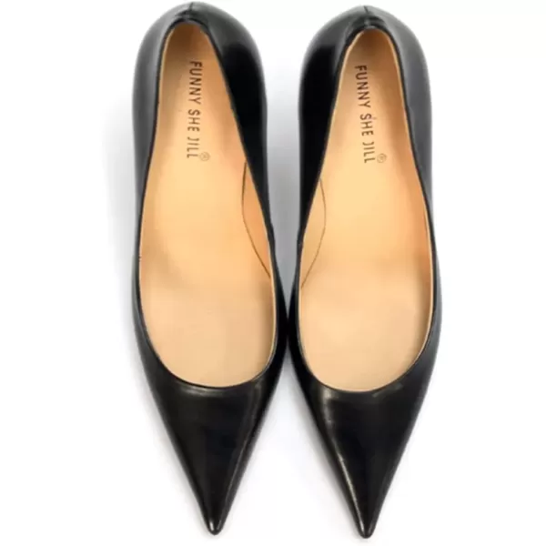 imageFSJ Womens Pointed Toe High Heels Classic Slip on Stiletto Leather Pumps Formal Dress Fashion ShoesBlack