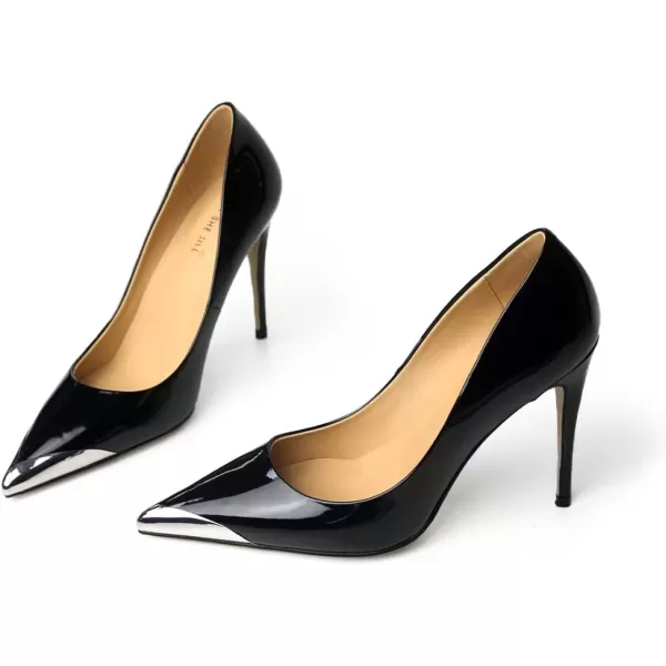 imageFSJ Womens Pointed Toe High Heels Classic Slip on Stiletto Leather Pumps Formal Dress Fashion ShoesBlack1