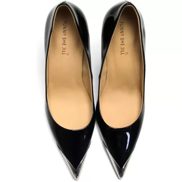 imageFSJ Womens Pointed Toe High Heels Classic Slip on Stiletto Leather Pumps Formal Dress Fashion ShoesBlack1