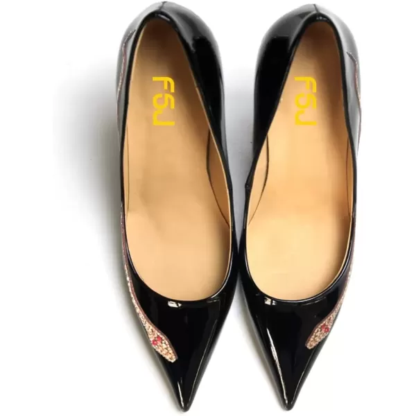 imageFSJ Womens Pointed Toe High Heels Classic Slip on Stiletto Leather Pumps Formal Dress Fashion ShoesBlackgold Snake