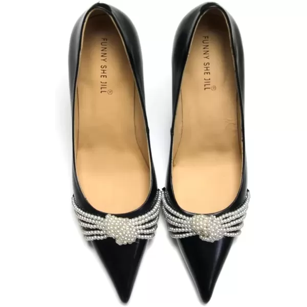 imageFSJ Womens Pointed Toe High Heels Classic Slip on Stiletto Leather Pumps Formal Dress Fashion ShoesBlackpearl