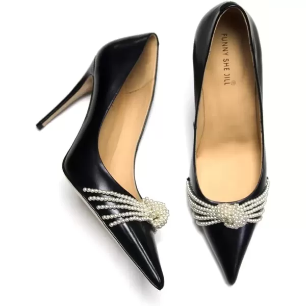 imageFSJ Womens Pointed Toe High Heels Classic Slip on Stiletto Leather Pumps Formal Dress Fashion ShoesBlackpearl
