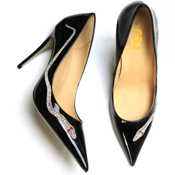 imageFSJ Womens Pointed Toe High Heels Classic Slip on Stiletto Leather Pumps Formal Dress Fashion ShoesBlacksilver Snake